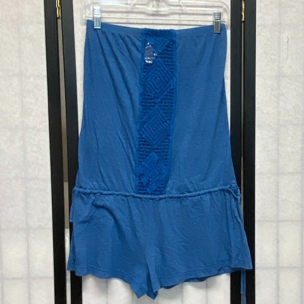 Lucky Brand Strapless Open Lace Front Side Tie Shorts Romper Blue XS
